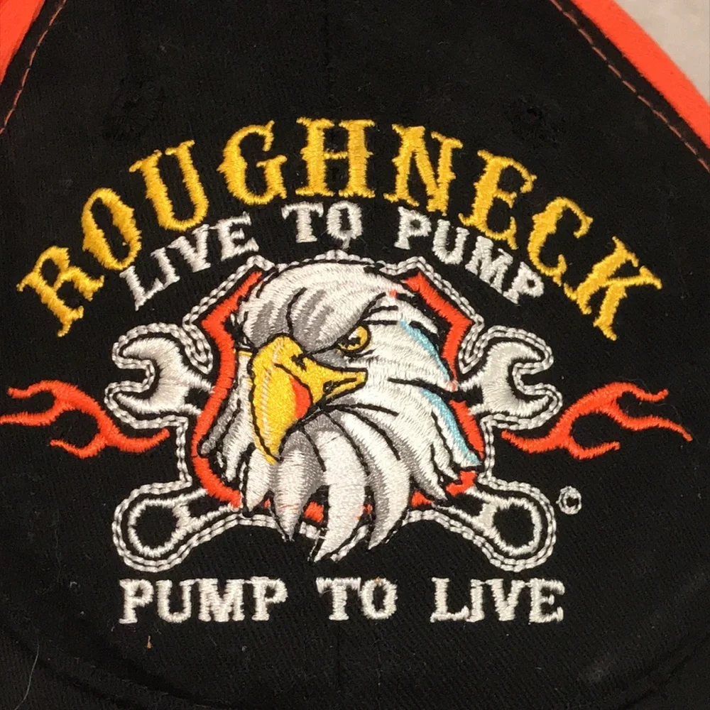 Roughneck Oilman One Shot Cap Black Orange Dad Hat Baseball Embroidered Oil Well